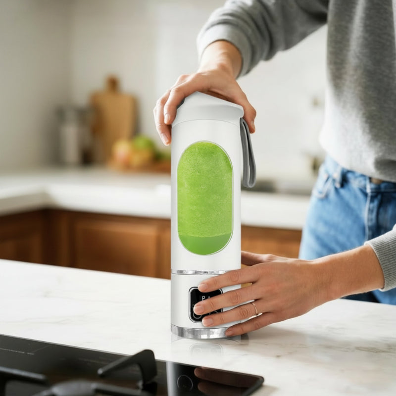 Nova Haus Go-Blender in use making smoothie