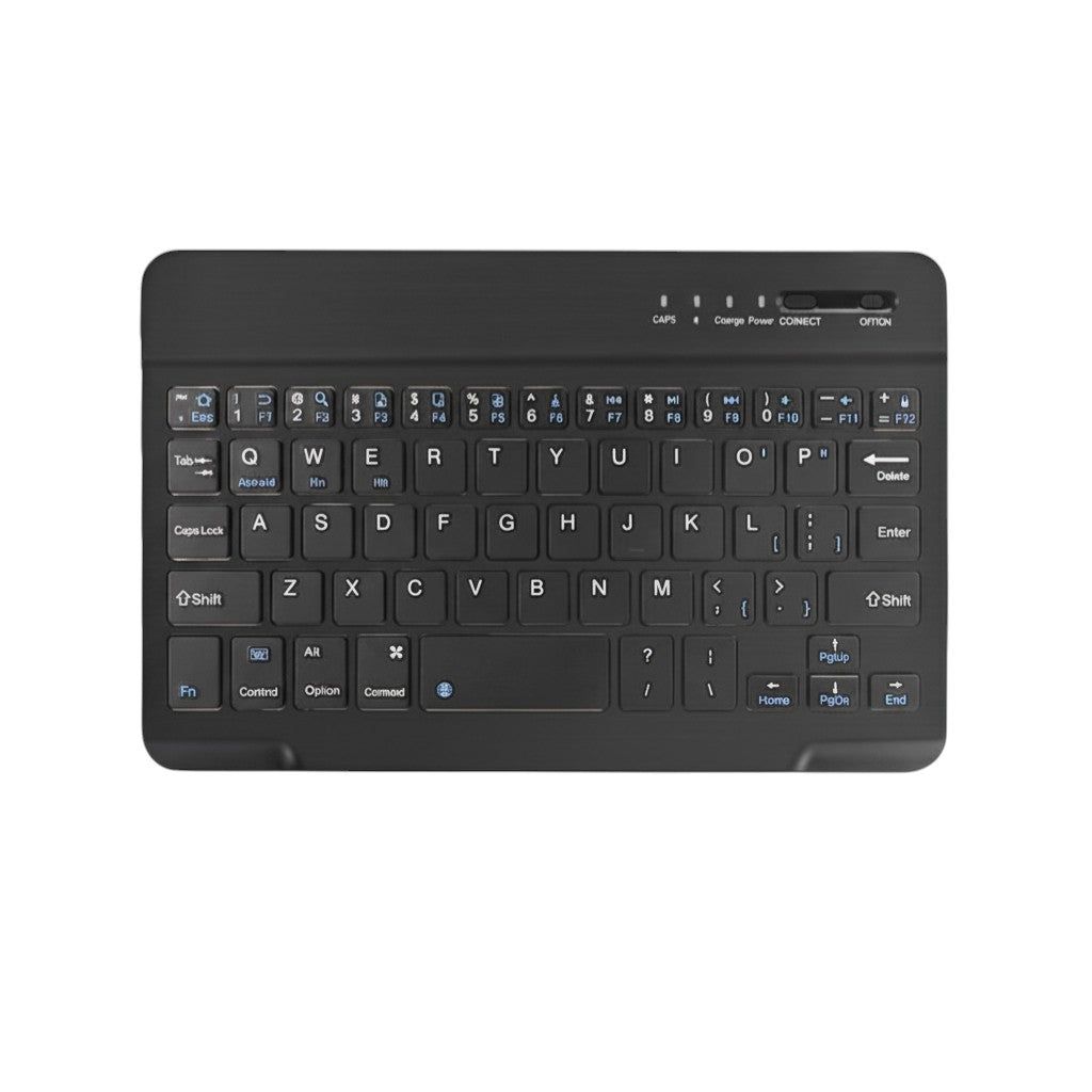 Nova Haus Omni-Key black wireless keyboard with English layout, scissor-switch keys, and USB-C charging.