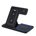 Nova Haus black 3-in-1 foldable wireless charging station for iPhone, Apple Watch, and AirPods.