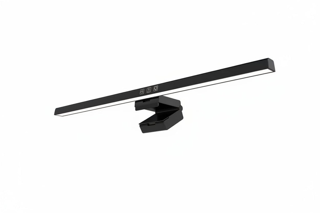 Nova Haus Aura-Beam black monitor light bar with adjustable clip mount and touch controls.
