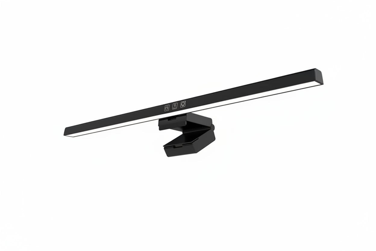 Nova Haus Aura-Beam black monitor light bar with adjustable clip mount and touch controls.