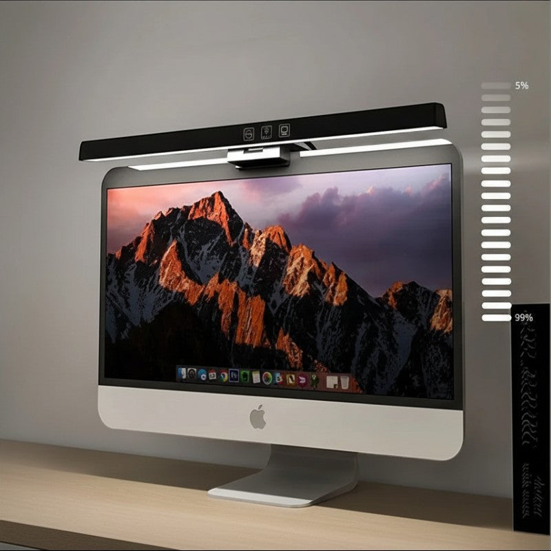Nova Haus Aura-Beam monitor light bar with adjustable brightness and color temperature, clips onto screen.