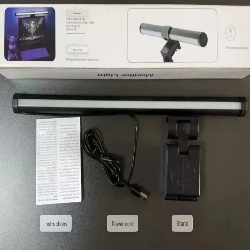 Nova Haus Aura-Beam monitor light bar with USB power cord and clip mount, black ABS and PC material.