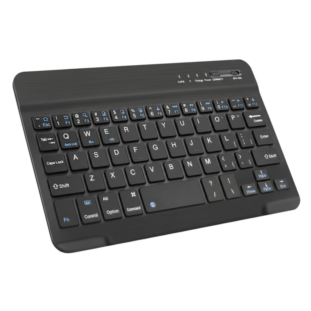 Nova Haus Omni-Key black compact wireless keyboard with scissor-switch keys and Bluetooth 5.0 connectivity.