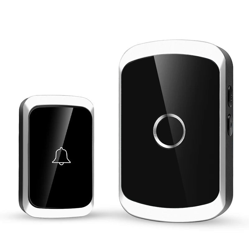 Nova Haus Secure-Ring wireless doorbell set with black transmitter and receiver, featuring a silver trim.